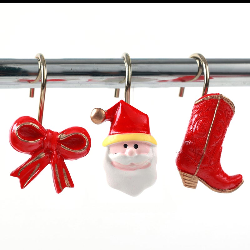 Twofishes Xmas Glod Boots Shower Curtain Hooks Set of 12 Decorative Rust Proof Christmas Red Boots Shower Curtain Rings Pack of 12 (Red) - Image 2